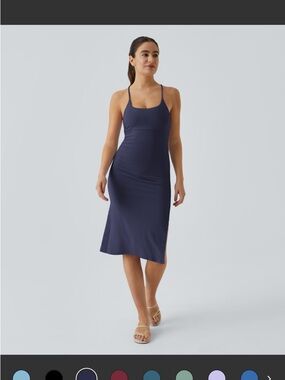 HALARA Navy Ribbed Strap Midi Dress